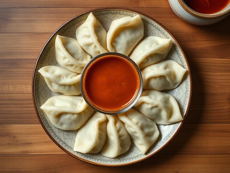 手工饺子食谱封面，摆盘整齐的水饺与蘸料